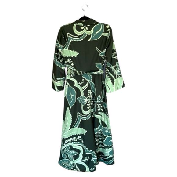 Zara Bold Green Print Maxi Button Up Belt Dress Leaf Print Size S– 100% Cotton - Picture 2 of 14